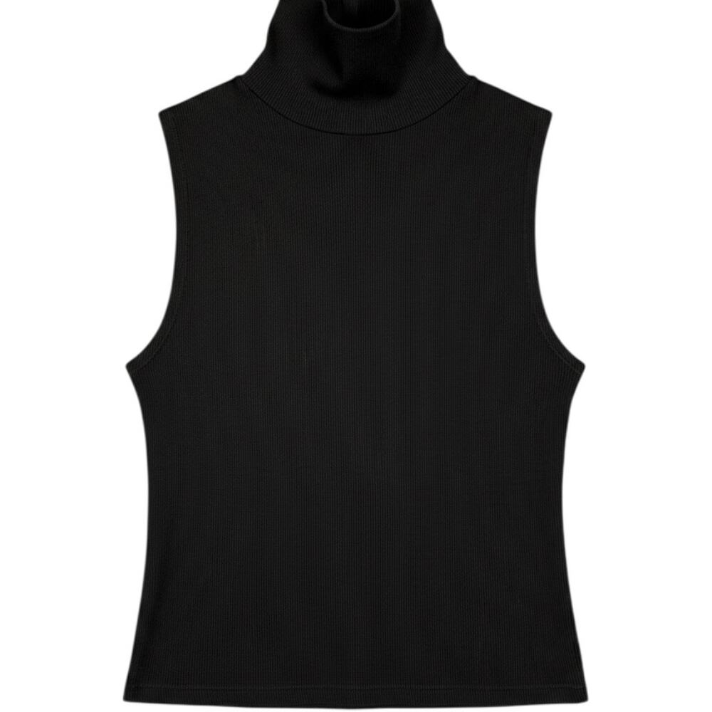 Zara Black Ribbed Sleeveless Turtleneck Women's Small Office Casual Layering